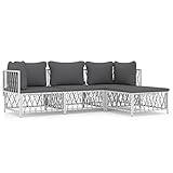 Festnight gartenlounge Metall gartensofa Metall Balkon Lounge Metall Lounge gartenmöbel Set Metall ecklounge Outdoor Metall Outdoor Sitzbank Garten -4-tlg-2-Weiß