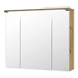 POOL Spiegelschrank Bad mit LED-Beleuchtung in Artisan Eiche Optik, Weiß - Moderner Badezimmerspiegel Schrank mit viel Stauraum - 80 x 69 x 20 cm (B/H/T)