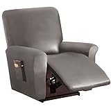 GLLUSA Recliner Sofabezug, Stretch Ruhesessel Bezug, Wasserdichtes PU-Leder 4-teilige Relaxsessel Bezug, Stretchhusse Für Liegesessel Relaxsessel Massagesessel (Color : Brown, Size : A)