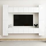 10-teiliges TV-Schrank-Set, Hochglanz-Weiß, Holz, mit Farbe: Hochglanz-Weiß