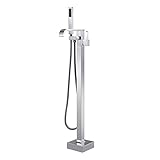 Arputhy Freistehende Armatur Badewanne Wasserhahn Badewannenarmatur Wannenarmaturen Standarmatur Armaturen Bodenmontage Badezimmerarmatur mit Handbrause Chrom