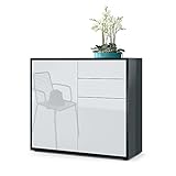Vladon Sideboard Ben, Kommode mit 2 Türen und 2 Schubladen, Schwarz Hochglanz/Weiß Hochglanz (79 x 74 x 36 cm)