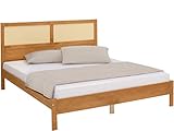 Bett Bettgestell Bettrahmen Holzbett Rattan Geflecht Doppelbett Landhausstil Schlafzimmer 180x200cm gebeizt geölt