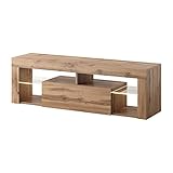 Selsey BIANKO – TV-Lowboard/Fernsehschrank Stehend Holzoptik Eiche Lancaster mit Klapptür 140 cm (mit LED, Holzoptik Eiche Lancaster)