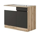 RIWAA - Spülcenter Denver Küche - Spülenschrank mit Geschirrspülumbau - 1-türig, Breite 110 cm - Anthrazit/Wildeiche