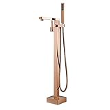 Shower Set Roségold Freistehende Armatur Badewanne Einzelgriff Standarmatur Freistehende Wannenarmatur Messing Standarmatur Badewannenarmatur mit Handbrause und 360° Drehen Auslauf