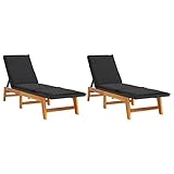 2er-Set Sonnenliegen mit Auflagen, Loungebett für 2 Personen, Sonnenbett Relaxliege Gartenliege Liegestuhl für Garten oder Balkon, Poly Rattan Massivholz Akazie