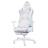 AutoFull Cinnamoroll Gaming-Stuhl Ergonomischer Schreibtisch-Computerstuhl mit hoher Rückenlehne und Lendenwirbelstütze, PU-Leder-Arbeitsstuhl mit Fußstütze, Weiß und Blau