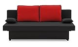 BETTSO -Sofa mit Schlaffunktion und Bettkasten, Couch für Wohnzimmer, Schlafsofa Federkern Sofagarnitur Polstersofa Wohnlandschaft mit Bettfunktion-GLO 2 Schwarz+Rot