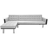 Tidyard Ecksofa Schlafcouch mit Schlaffunktion, Schlafsofa mit Umgeklappter Rückenlehne, Stoff, 218 x 155 x 69 cm (L x B x H), Schwarz und Grau