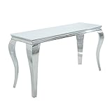 riess-ambiente.de Eleganter Konsolentisch MODERN BAROCK 140cm weiß Opalglas Edelstahlbeine Beistelltisch Tisch Konsole