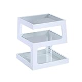 HKX Moderner Beistelltisch Triple Level Coffee End Lamp Table (Schwarz/Weiß), Glas-Couchtisch - 45 X 45 X 50 cm,Weiß