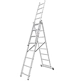 KADAX Multifunktionsleiter, Vielzweckleiter aus Aluminium, Anlegeleiter bis 150kg, Mehrzweckleiter, Kombileiter, Stehleiter mit Haken, Schiebeleitern (7 Stufen)