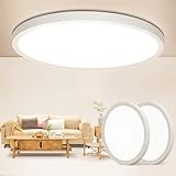 Deckenlampe LED Deckenleuchte Flach Rund - 2 Stück 22CM Modern Weiß 18W 4000K 1600LM IP44 Wasserfest Badezimmer Hell Lampe, Badlampe Decke Küchenlampe für Bad Flur Schlafzimmer Balkon Treppe Keller