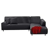 FIGOOO Sofabezug Ecksofa L Form Links Rechts Stretch Sofa Überwürfe 2er mit 2 Stück Kissenbezug Abnehmbarer Universal Elastische Couchbezug Sofahusse L Shaped (2 Sitzer+3 Sitzer,Dunkelgrau)