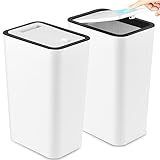 Anzoymx Badezimmer-Mülleimer mit Deckel, 2 Stück, Küchenmülleimer mit Pop-Up-Deckel, kleiner, schmaler Abfallkorb, hundesicher für Badezimmer, Küche, Schlafzimmer, Wohnzimmer und Büro (15 l, weiß)