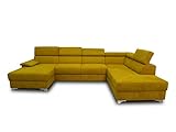 DOMO Collection Niria Wohnlandschaft | Eckcouch mit Rückenfunktion | Sofa U Form Couch, großes Ecksofa, gelb/senf, 167x337x230 cm