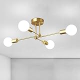 CIBITA Industrielle Deckenlampe, 4 E27 Lichter Kronleuchter aus Golden Eisen, Retro Sputnik Deckenleuchte für Schlafzimmer Wohnzimmer Küche, Form Verstellbar, Durchmesser 72cm (ohne Glühbirne)