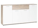 möbelando Sideboard Beistellschrank Anrichte Standschrank Kommode Highboard Jacklin II Sonoma-Eiche/Weiß