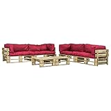 ZEYUAN 6-TLG. Garten-Lounge-Set Paletten Rote Auflagen, Gartenlounge Set, Lounge Gartenmöbel Set, Loungemöbel, Möbelsets, Balkon Möbel, Garten Möbel, Holz