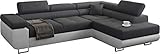 Ecksofa Miami mit Schlaffunktion, Eckcouch mit Bettkasten, Freistehend schlafsofa, L Form Couch, Sofagarnitur mit Schalffunktion, Ottomane Rechts (Dunkelgrau + Weißer Kunstleder - EKO) 272 x 203 cm