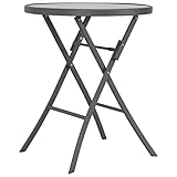 Chusui Klappbarer Bistrotisch, Stehtisch, Balkontisch, Partytisch, Biertisch, Beistelltisch, Bierkasten Tisch, Grau 60 x 70 cm Glas und Stahl