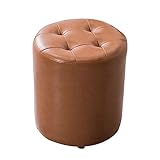 Sitzhocker Lederstoff, Gepolstert Hocker Mit Starker Und Stabiler Holzrahmen, Bequemer Sitzpouf Fusshocker Für Schlafzimmer Wohnzimmer Balkon Schminktisch(Size:32 * 35CM,Color:Khaki)