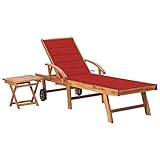 INLIFE Sonnenliege mit Tisch und Auflage Massivholz Teak,22.86kg,3063027