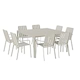 NATERIAL - Gartenmöbel Set 8 Personen Idaho - Gartentisch 97/149x149x76 cm - Ausziehtisch - 8er Set Gartenstühle mit Armlehnen - Stapelbar - Sitzgruppe - Gartenset - Aluminium - Beige