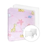 Spannbetttuch, für Kinderbett, 100 % Baumwolle, passend für ausziehbare Matratze 130 x 80 cm, Zoo Pink + Weiß, 2er-Set