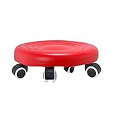 F Fityle Pedikürehocker, um 360° drehbarer Rollhocker, beweglicher Mehrzwecksitz aus PU-, gepolsterter, Stabiler Make-up-Rollhocker mit niedrigem Rollsitz, Rot