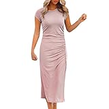 Angxiwan Damen Kleider Elegant Figurbetonte Kleider für Frauen, tailliert, kurzärmlig, lässig, U-Ausschnitt, sexy, Gerafftes Kleid Kleid Mit Knöpfen