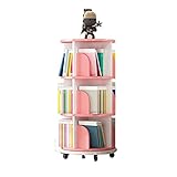 WHDNIOSS Um 360° drehbares Bücherregal, Kinderbücherregal, wecken das Interesse der Kinder am Lesen, mehrschichtiges Bücherregal mit Rollen (Color : Pink, Size : 50.5 * 97cm)