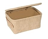 WENKO Badkorb Anela mit Deckel, Korb in weichem Cord-Design aus 100 % Polyester mit Griff aus Kunstleder zum Aufbewahren und Ordnen von Badutensilien und Accessoires, 19 x 10 x 14 cm, Beige