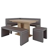 Eckbank Akiko mit Tisch und Bänken - Eckbankgruppe für Ihrem Esszimmer, Küche modern, Sitzecke, Essecke. Perfekt für Küche, Büro und Rezeption. Solide Verarbeitung (Soft 30, 168x128 rechts)