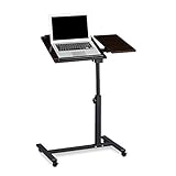 Relaxdays Laptoptisch höhenverstellbar HBT 95 x 60 x 40 cm Notebook Ständer auch für Linkshänder Sofatisch Beistelltisch mit Rollen und Ablage für Maus mit 2 Stopp-Leisten, Ebenholz, schwarz