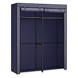 SONGMICS Kleiderschrank, Garderobe mit 2 Kleiderstangen, Kleidungsaufbewahrung, Stoffschrank, Kleiderständer, faltbar, Ankleidezimmer, Schlafzimmer, 43 x 140 x 174 cm, dunkelblau RYG002I02