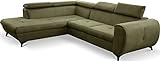 WFL GROUP Modern Ecksofa - Schlafsofa mit Bettkasten - 3 Sitzer Sofa - Couch mit Schlaffunktion Bettfunktion L-Form mit Ottomane - Links - Olivgrün