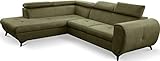 WFL GROUP Modern Ecksofa - Schlafsofa mit Bettkasten - 3 Sitzer Sofa - Couch mit Schlaffunktion Bettfunktion L-Form mit Ottomane - Links - Olivgrün