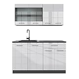 Vicco Küchenzeile Küchenblock Einbauküche R-Line Single 140cm (Weiß Hochglanz/Anthrazit, Ohne Arbeitsplatten)