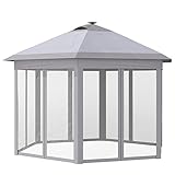 Outsunny Pavillon Faltpavillon mit LED Solar Lichterkette USB-Ladeanschluss Pop-Up-Pavillon 4,5 x 3,4 m Gartenpavillon inkl. Tasche atmungsaktivem Dach Oxford Mesh Grau