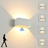 LED Wandleuchte Innen/Aussen mit Bewegungsmelder,24W Wandlampe,IP 65 Wasserdichte Außenwandleuchte 3000K Warmweiß Wandbeleuchtung,Modern Aussenleuchte mit Up Down Einstellbar Abstrahlwinkel,weiß