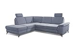 CAVADORE Ecksofa Pavia mit Bett und Stauraum / Schlafsofa inkl. Federkern, Kopfstützen, Sitztiefenverstellung & verstellbarem Armteil / 282 x 89 x 230 / Chenille: Hellblau