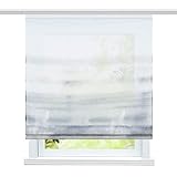 ESLIR Raffrollo Wohnzimmer Raffgardine mit Klettband Gardinen Küche Transparent Bändchenrollo Voile Farbverlauf Muster Grau BxH 140x140cm 1 Stück