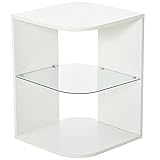 HOMCOM Beistelltisch 3-Schicht moderner Nachttisch mit 2 Ablagefächern geeignet für Wohnzimmer Schlafzimmer Material aus Spanplatte gehärtetem Glas Weiß 40 x 40 x 56 cm