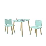 KYWAI® Kindertisch mit 2 Stühlen: Robustes Kinderstuhl-Set aus Kiefernholz für Spiel und Lernen - Perfekte Kinderzimmer Möbel im nordischen Stil (Minzgrün)