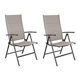 NATERIAL - 2er Set Gartensessel Orion mit Armlehnen - 2 Gartenstühle - Klappbar - Klappstühle - Multipositionssessel - Hochlehner - 7-Fach verstellbar - Aluminium - Textilene - Braun