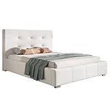 MOTIVENA Paul Polsterbett 180x200 mit Bettkasten, Bett mit Stauraum, mit Kopfteil, ohne Matratze, Bett 180x200 mit Lattenrost, Doppelbett, Ehebett, Jugendbett, Samt-Stoff, Weiß