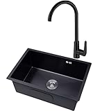 ANSNOW Einzelbecken-Küchenspülen, Workstation-Spüle, Drop-In-Aufsatz Oder Unterbau Mit Schalldämmender Polsterung, 8,2 Zoll Tiefe Spüle/Blacka/42 * 35 * 21Cm