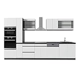 Vicco Küchenzeile Küchenblock Einbauküche R-Line J-Shape 350 cm modern Küchenschränke Küchenmöbel (Anthrazit-Weiß)